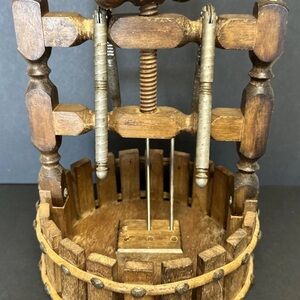 Vintage Wooden Butter Churner with Metal Accents